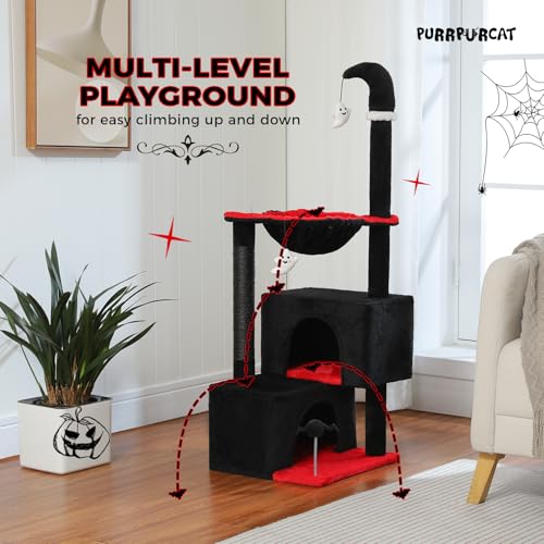 45-Inch Small Cat Tree with 2 Condos for Indoor Cats,Cat Tower with Scratching Posts for Small Cats,Grey Cat Tree Tower with Hammock and Cat Toys