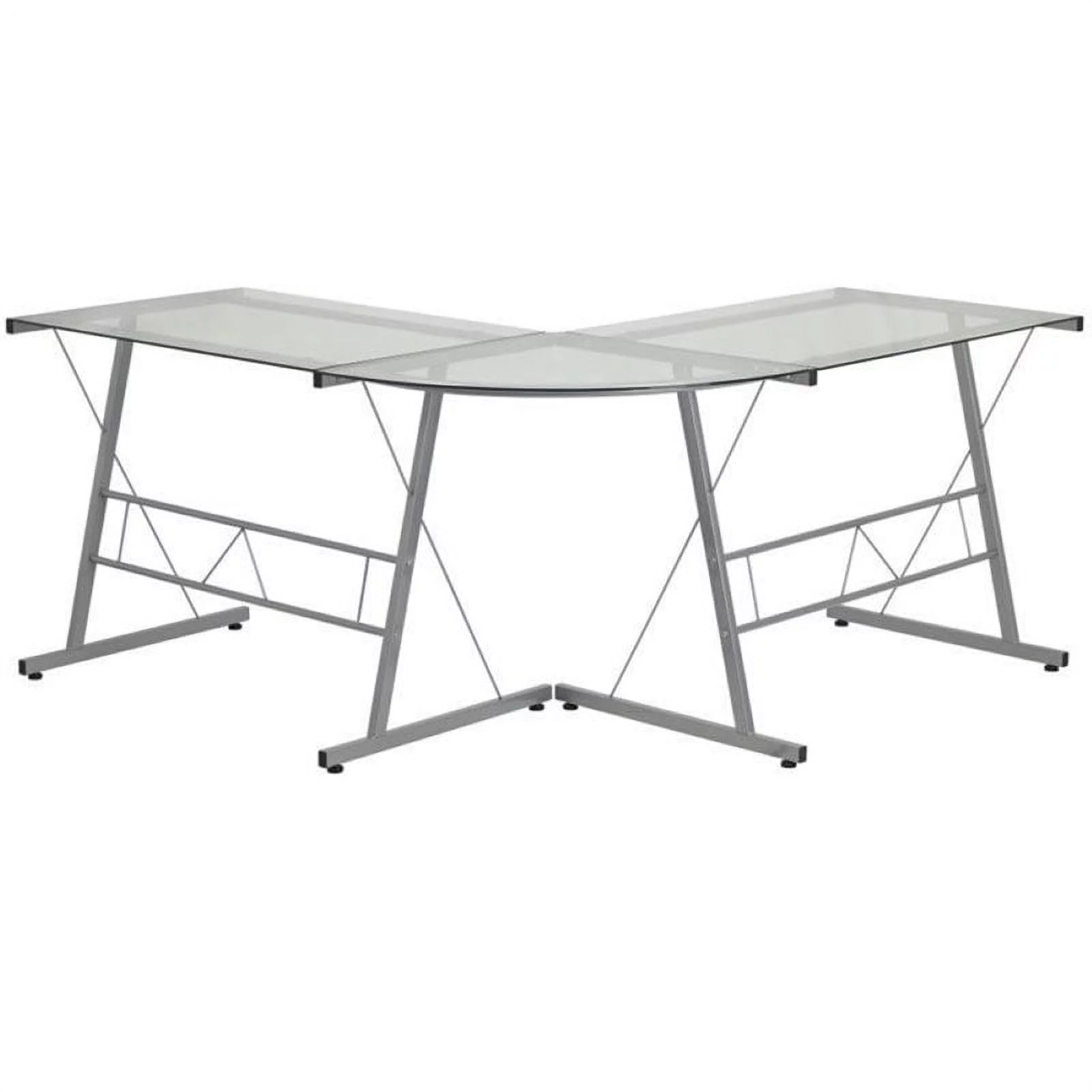 Scranton & Co Glass Top L-Shaped Computer Desk in Silver