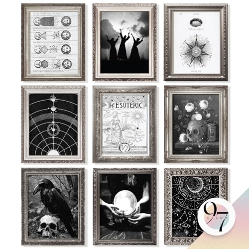97 Decor FRAMED Gothic Wall Art - Dark Academia Decor For Bedroom, Gothic Posters For Room, Halloween Gothic Prints For Home, Goth Gallery Wall Frame Set Vintage Framed Wall Art (Black Frame)