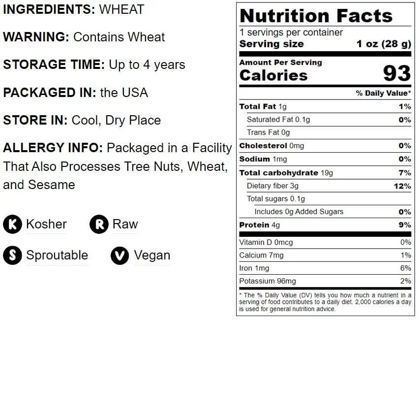 Wheat Berries, 20 Pounds — Kosher, Sproutable, Raw, Vegan — by Food to Live