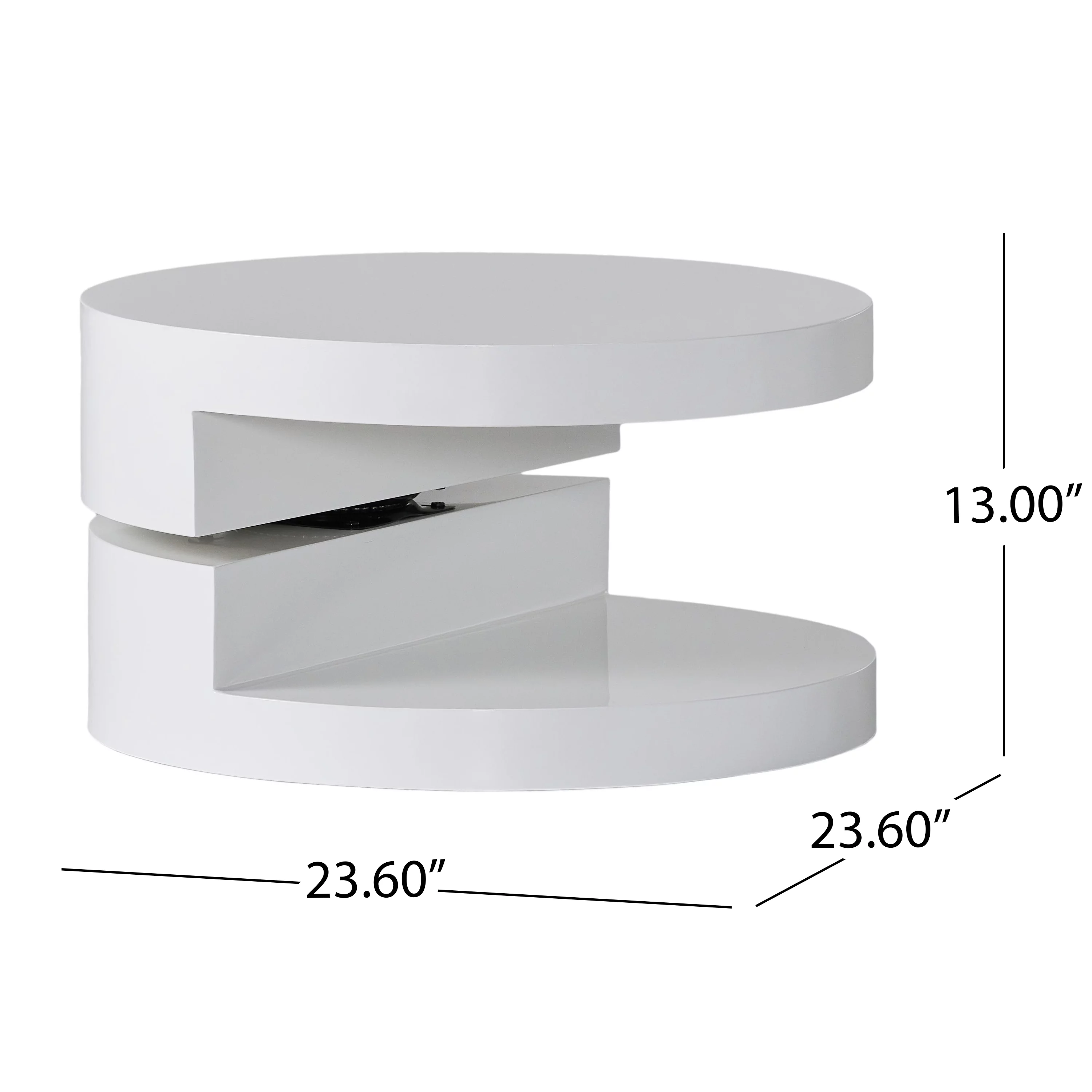 GDF Studio Genoa Modern Small Rotating Coffee Table, Glossy White