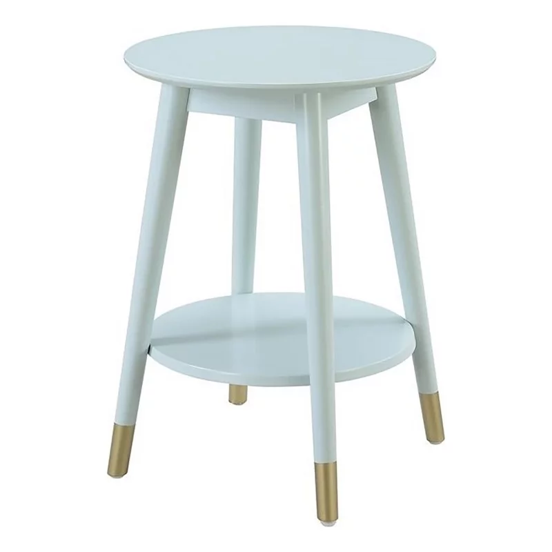 Allora Mid-Century Round Wood End Table with Shelf in Sea foam Green