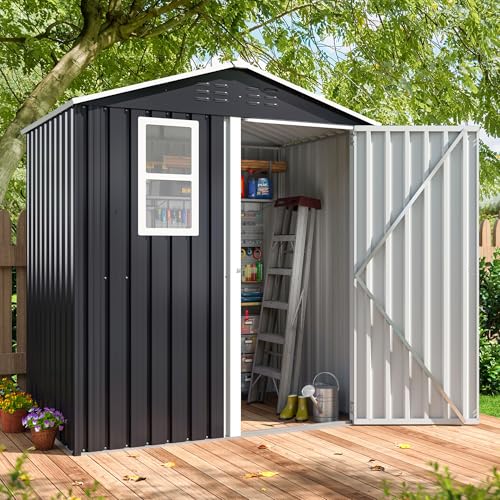 10x10 FT Outdoor Storage Shed, Metal Garden Tool Shed with Updated Frame Structure, Lockable Doors and Windows, Ideal for Backyard Garden Patio Lawn, Grey