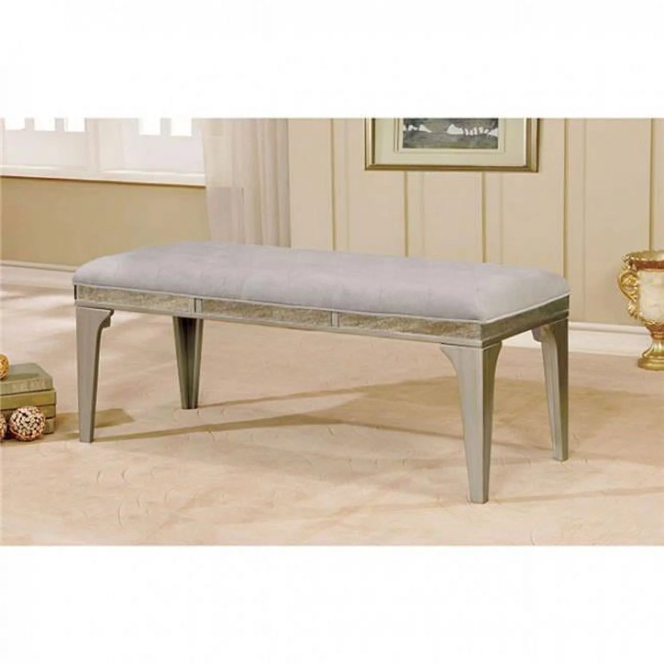 Benzara BM166157 21 x 50.5 x 20.5 in. Wooden Bench with Comfy Cushioned Seat, Gray