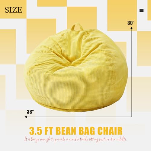 Hobestluk 3.5FT Bean Bag Chair Large Bean Bag with Filler Included Bean Bag Chairs for Adults Teardrop Bean Bag Chair with Removable Cover for Bedroom Living Room - (Large, Grey)