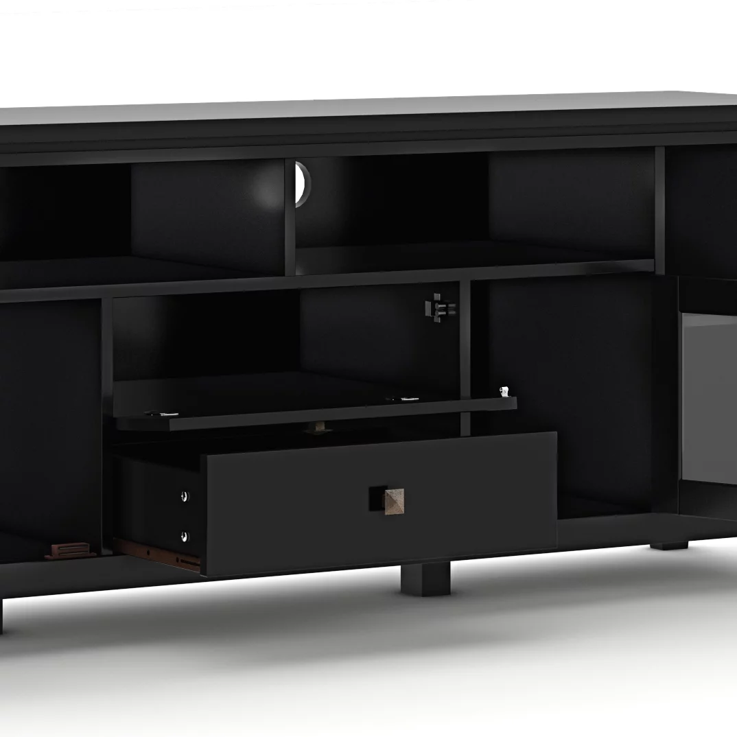 Simpli Home Cosmopolitan Wood TV Media Stand in Black