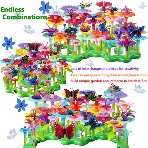 LANNEY Flower Building Toy Set, 200 Pcs Flower Garden Building Toys for Girls Boys 3 4 5 6 7 Year Old, Educational Stem Build Garden Toy, Kids Toddler Birthday Gift Ideas