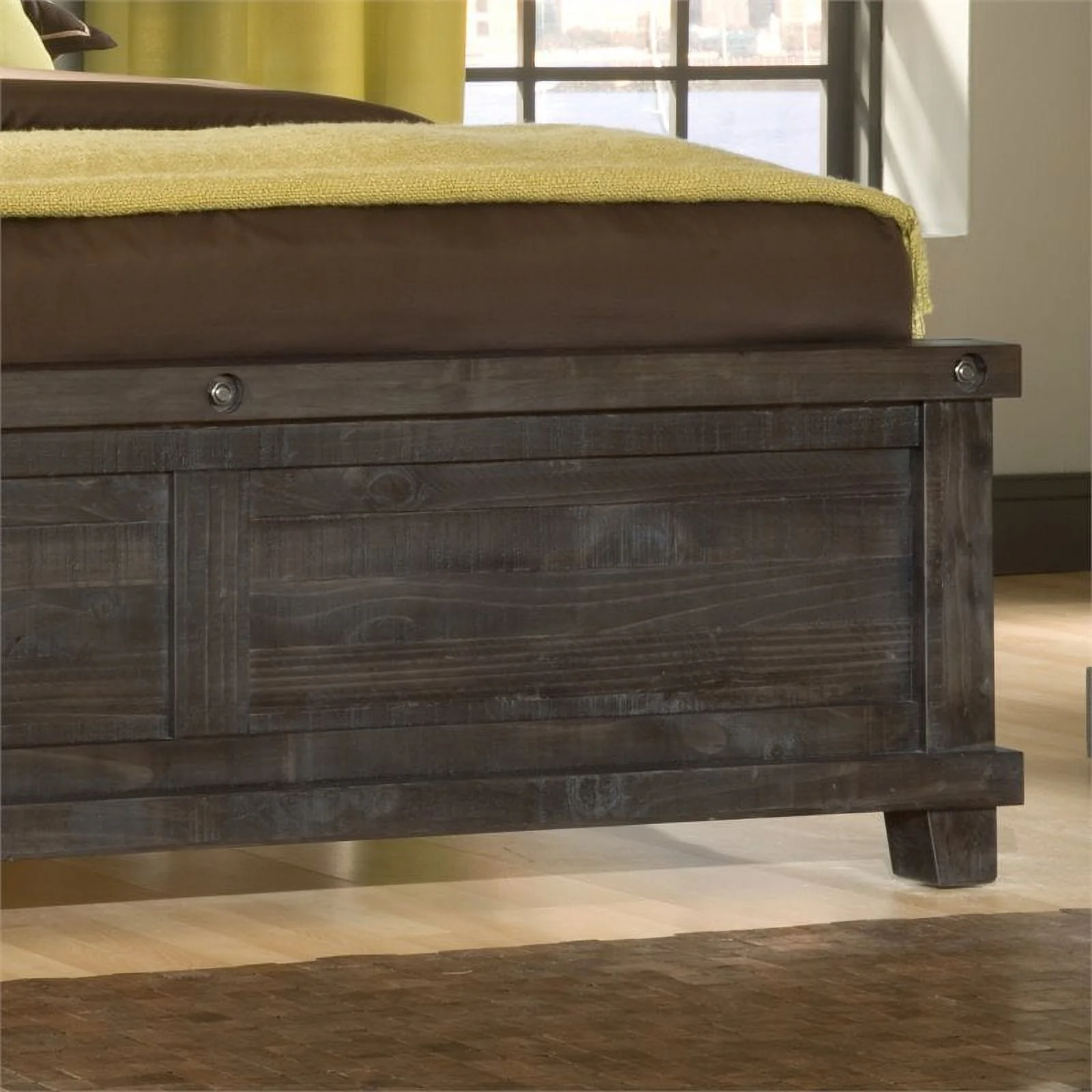 Bowery Hill Modern King Solid Pine Wood Panel Bed in Espresso Finish