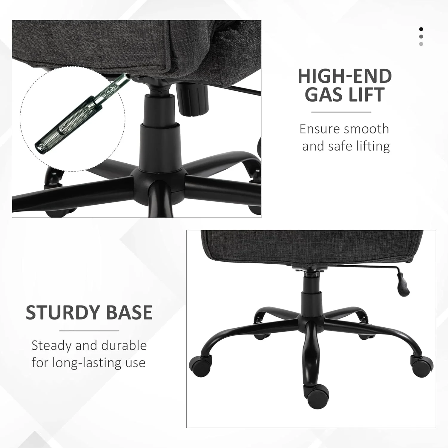 500Lbs Big And Tall Office Chair With Wide Seat, Ergonomic Executive Computer Chair With Adjustable Height, Swivel Wheels And Linen Finish, Dark Grey