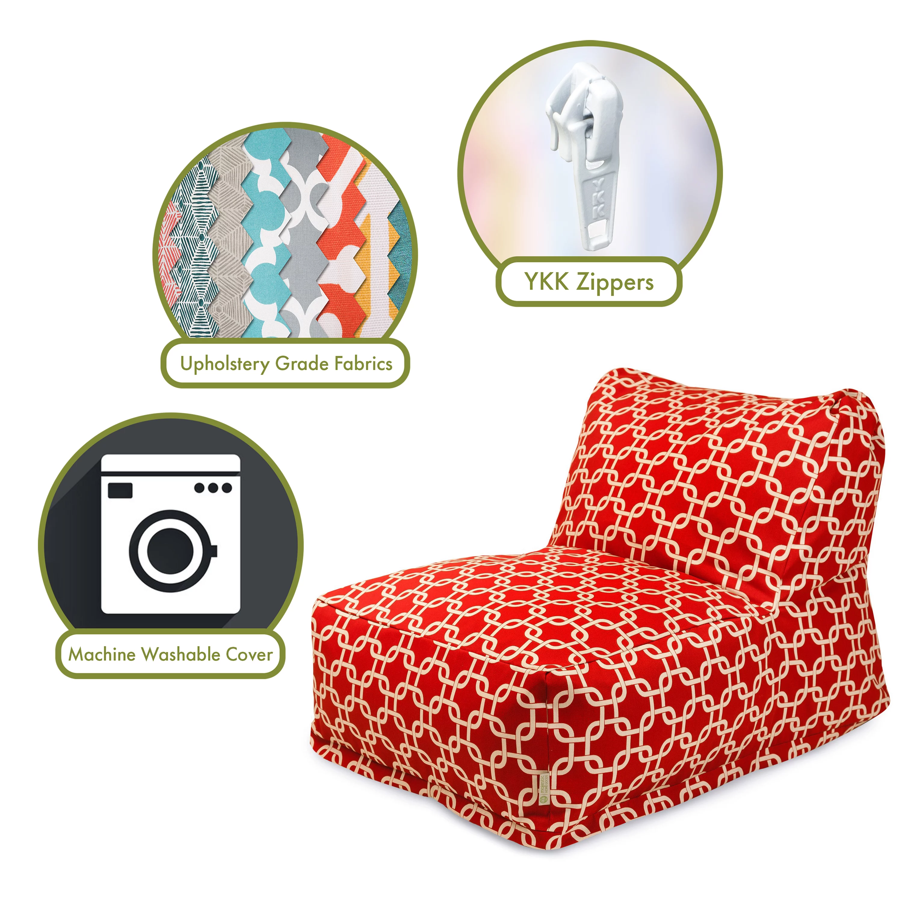 Majestic Home Goods Indoor Outdoor Red Links Chair Lounger Bean Bag 36 in L x 27 in W x 24 in H