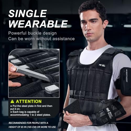 Weighted Vest Men BeatBoost 20lb/30lb/40lb/50lb/60lb Adjustable Weight Vest with Steel Plates Weights for Walking Strength Training Running Workout