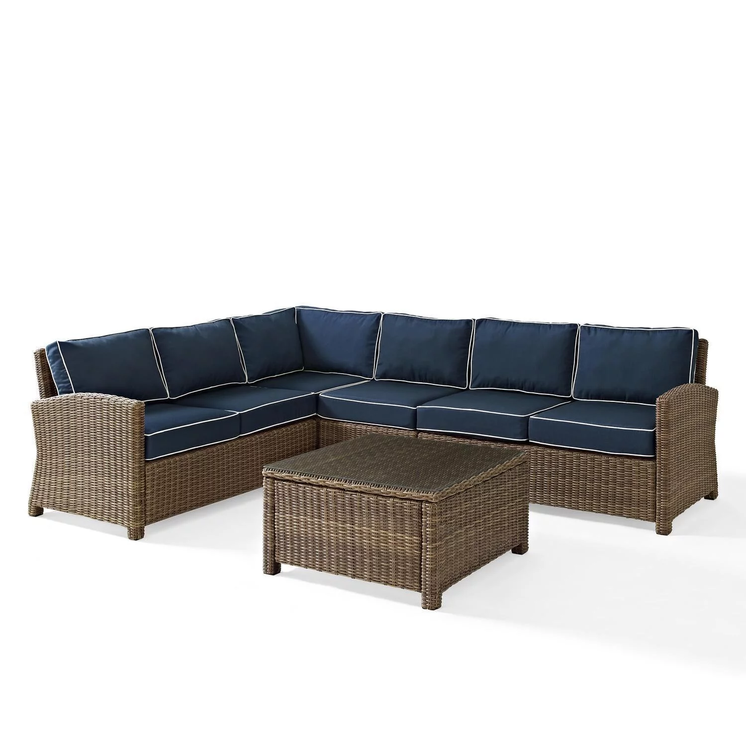 Maykoosh Southwestern Sanctuary 5Pc Outdoor Wicker Sectional Set Sangria/Weathered Brown - Right Side Loveseat, Left Side Loveseat, Corner Chair, Arm Chair, & Sectional Glass Top Coffee Table