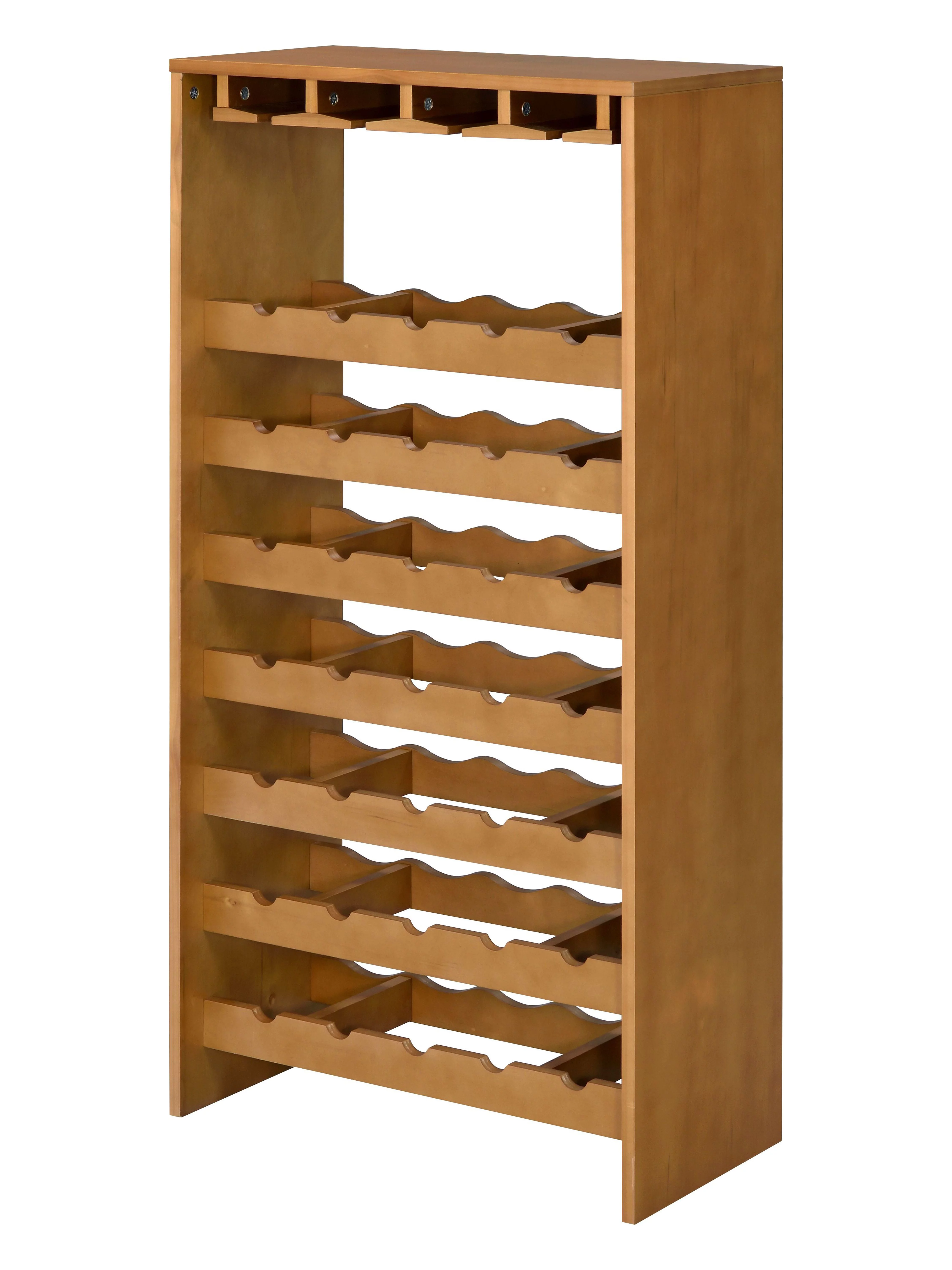 ACME Hanzi Wood 35-Bottle Wine Cabinet with Stemware Rack in Oak
