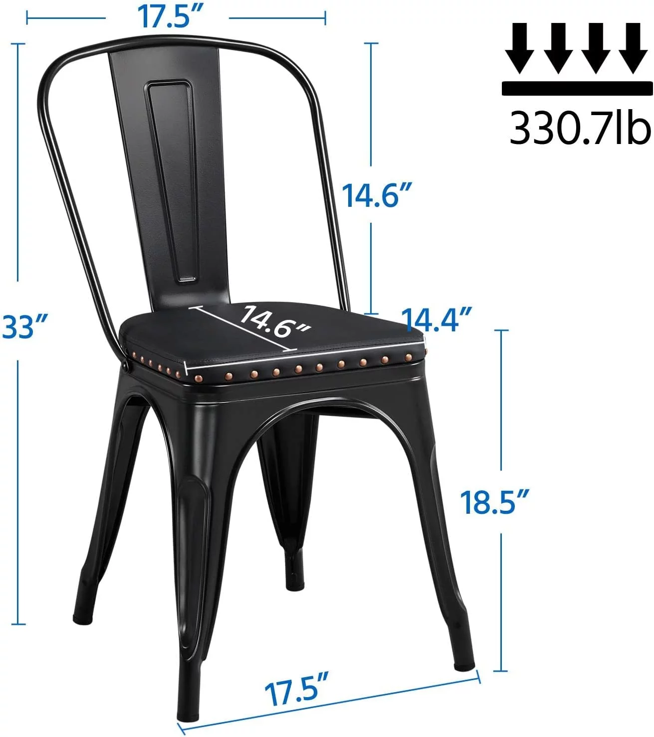 4pcs Metal Dining Chairs with PU Leather Seat High Back Soft Cushioned Industrial Classic Iron Chairs Chic Dining Bistro Cafe Coffee Chair 18 Inch Black