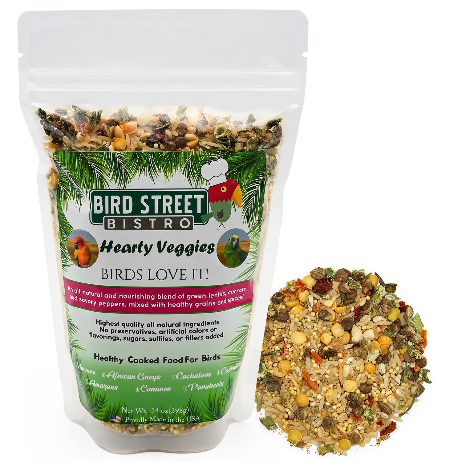 Bird Street Bistro Hearty Veggies Parrot Food Cooks in 3-15 Min Natural Grains