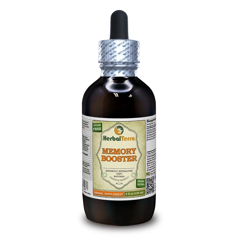Memory Booster Absolutely Natural, Expertly Extracted by Trusted HerbalTerra Brand Certified Organic Alcohol-Based Liquid Extract. Proudly made in USA. Tincture 4 Fl.Oz