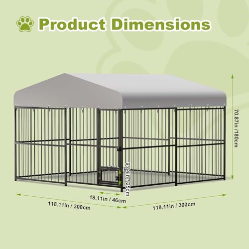 10x10x6 FT Outdoor Dog Kennel,Heavy-Duty Enclosures Outside with UV-Resistant Waterproof Roof Cover and Lock,for Medium and Large Dogs,Easy Assembly