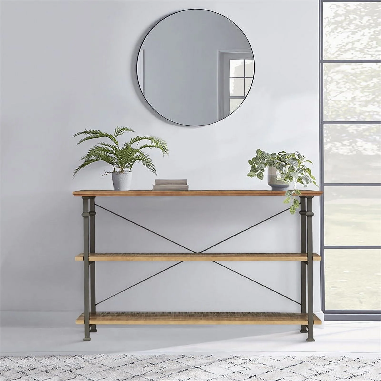 Homelegance Rustic Modern Wood Metal Sofa Table TV Stand Console Unit, Black