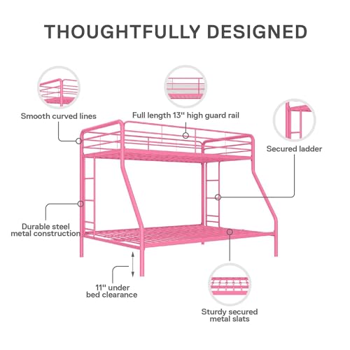 DHP Twin-Over-Futon Convertible Couch and Bed with Metal Frame, Ladder and Guardrails - Black