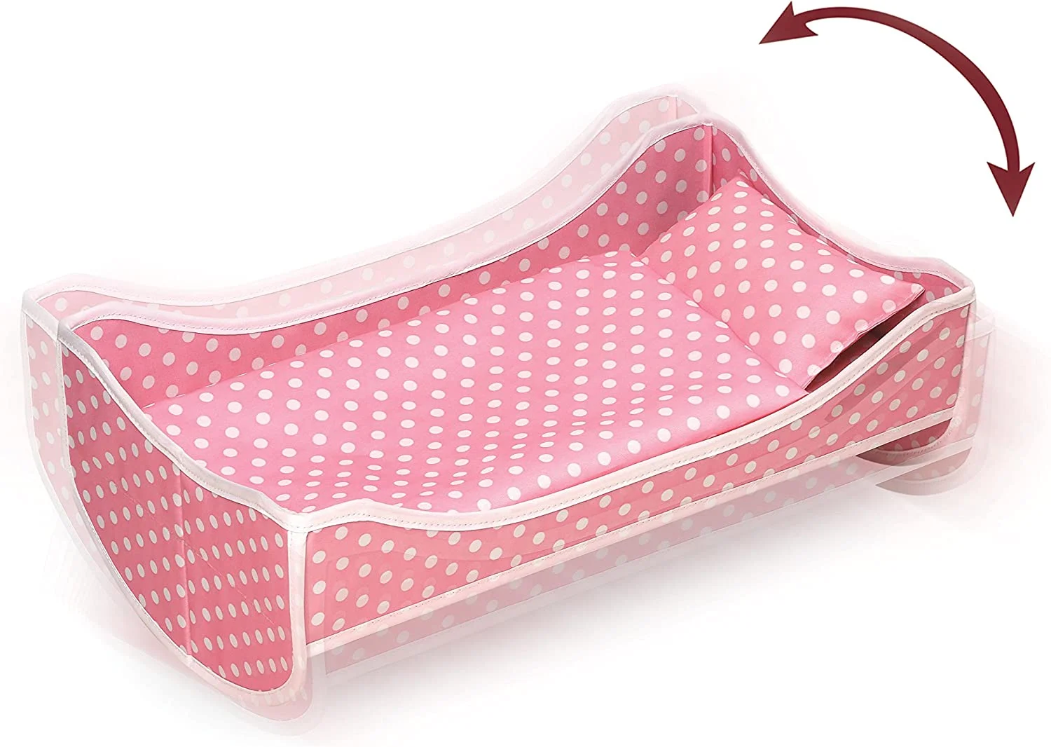 Badger Basket 3-in-1 Trolley Doll Carrier with Rocking Bed and Bedding - Pink/Polka Dot-Material:100% Polyester Fabric