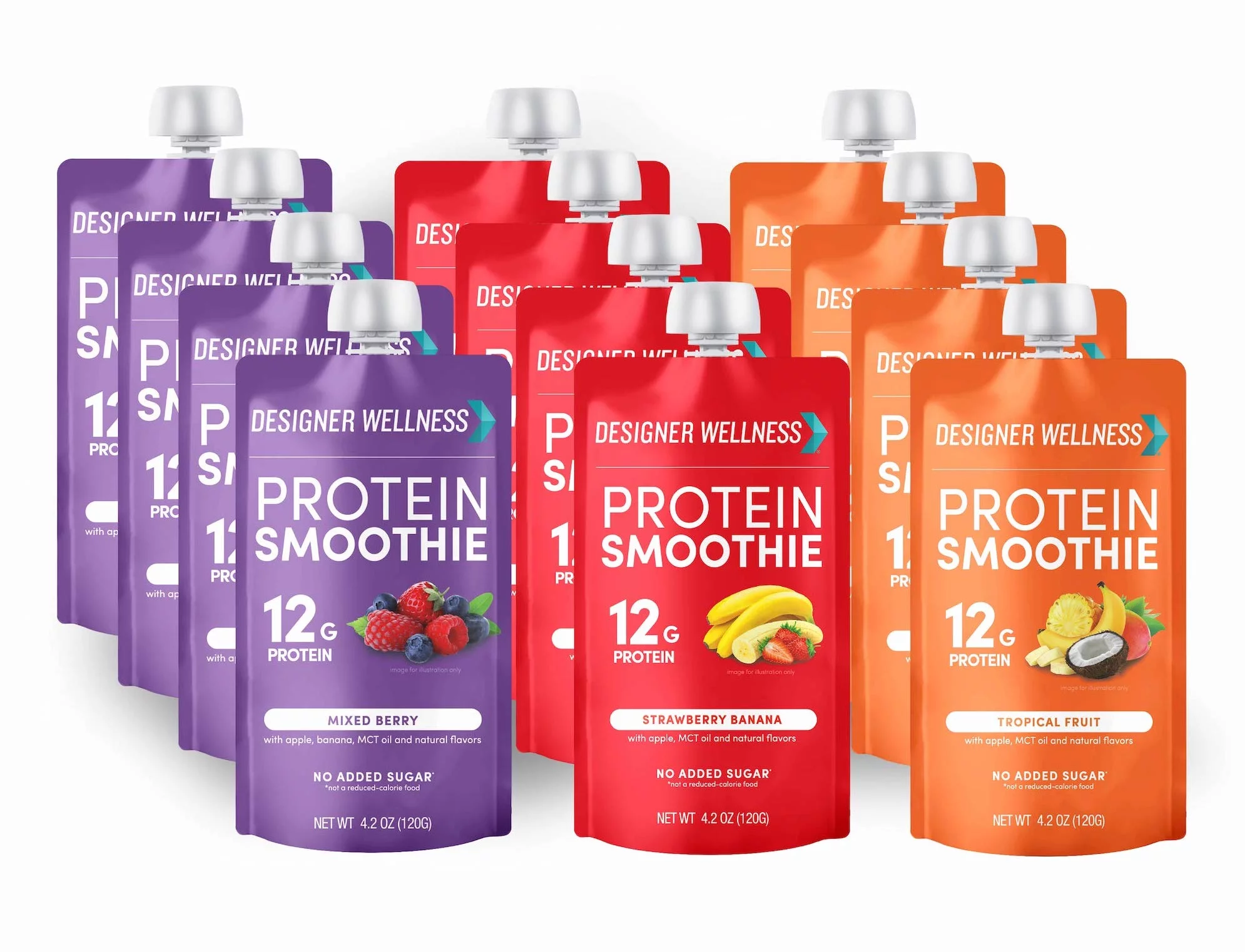 Designer Wellness Protein Smoothie, 12 Count Variety Pack, Real Fruit, 12g Protein, Low Carb, Zero Added Sugar, Gluten-Free