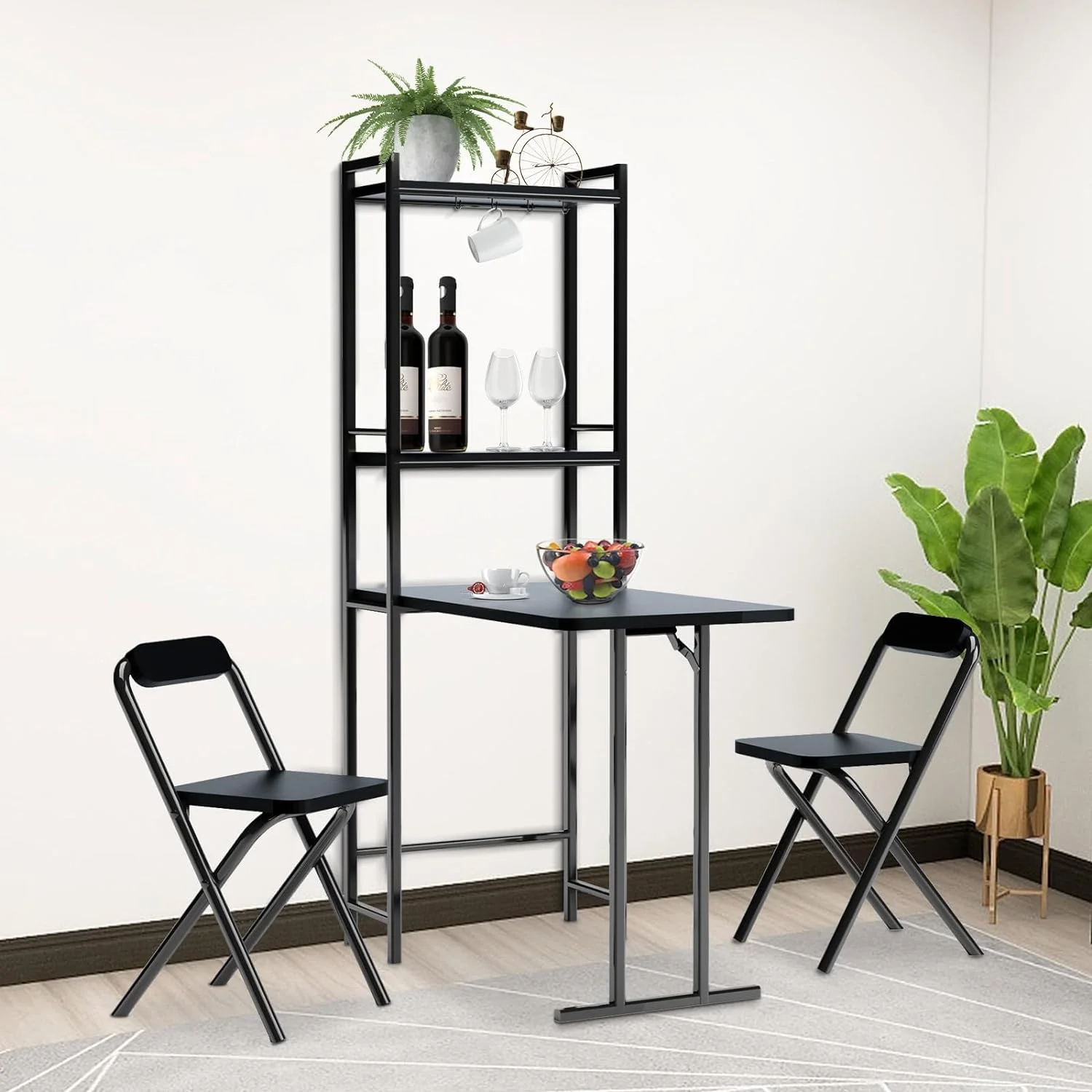 WAGEE 2024 New, Small Dining Table Set for 2, Bar Table and Chairs, Small Kitchen Table for 2, Kitchen Island with Seating, with Square Bar Stools, for Small Spaces, Kitchen, Living Room, Black
