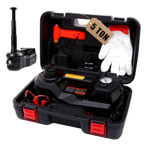 Electric Car Jack 5 Ton 12V Floor Jack with Inflator Pump Portable Hydraulic Jack Vehicle Lift for Car SUV Sedan MPV Tire Change with Led Light