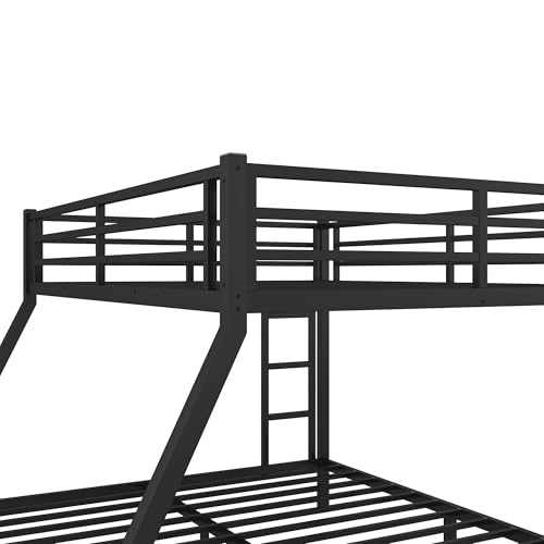 Heavy Duty Bunk Bed Frame with Ladder, Twin XL Over Twin XL Bunk Beds with Safety Guardrails, Adults Bunk Beds with Noise-Reducing Rubber Stoppers, Easy Assemble, Black