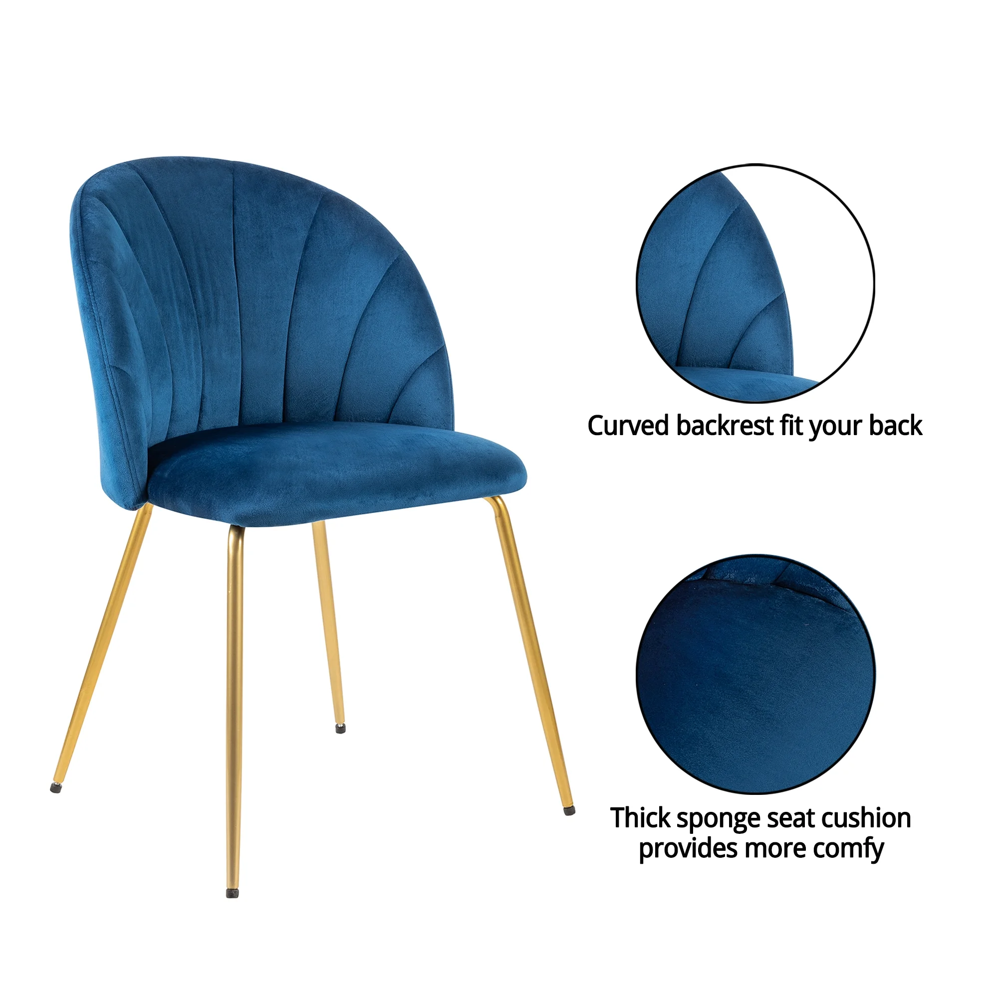 Leejay Velvet Blue Dining Room Chair with Gold Legs,Set of 4