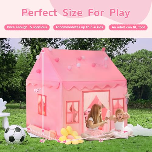 Large Kids Tent Playhouse Base Fabric with Star Lights, Flags and Tote Bags, Kids Play Tent Indoor & Outdoor, Washable Teepee Tent for Boys & Girls, Play House for Toddler, Neutral Color
