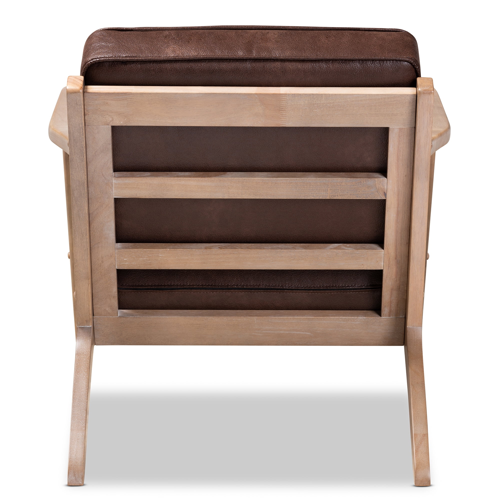 Baxton Studio Sigrid Mid-Century Modern Dark Brown Faux Leather Effect Fabric Upholstered Antique Oak Finished Wood Armchair