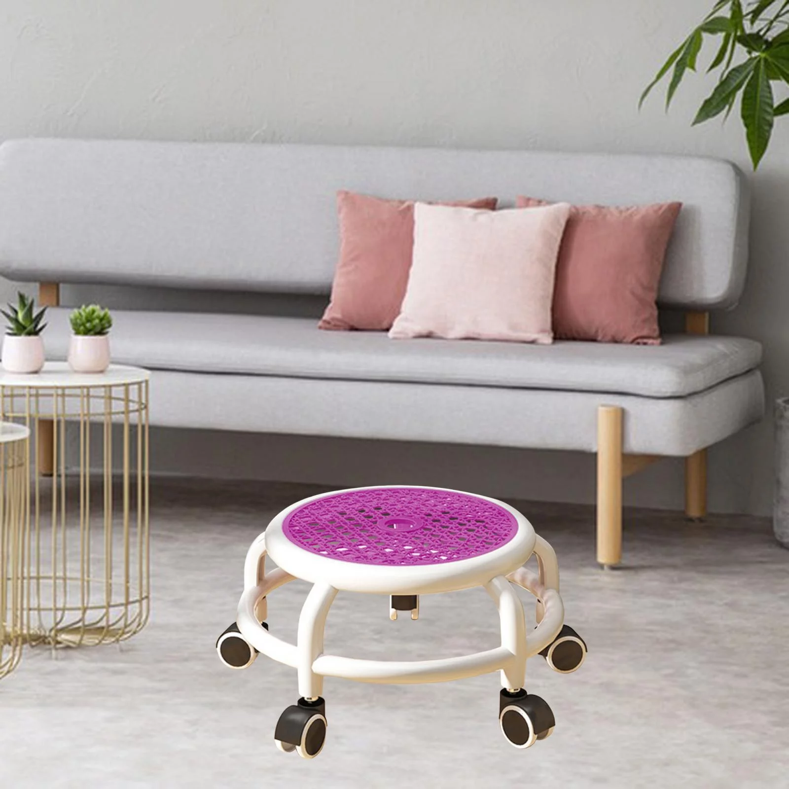 Low Roller Seat Stool Universal Wheels Stool for Barber Shop Kitchen Garage Violet