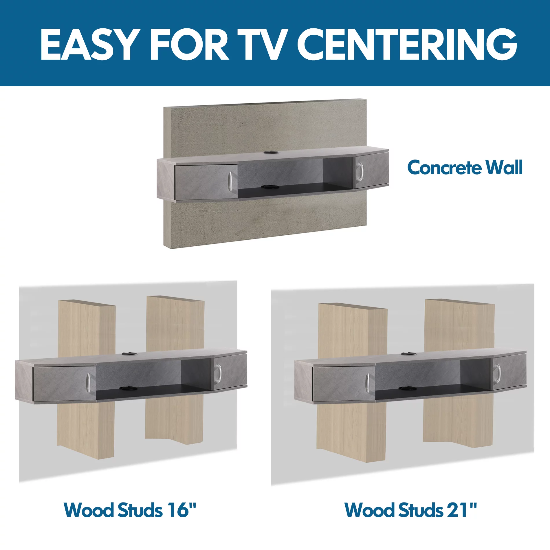 Floating TV Stand Gray Wall Media Console Shelf