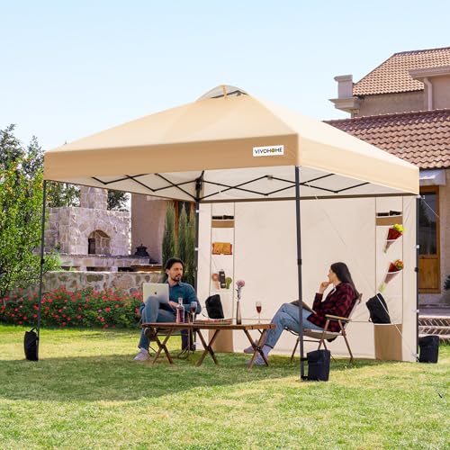 VIVOHOME 10x10ft Pop Up Canopy Tent One Push Setup Outdoor Portable Shelter Tent Heavy Duty with Wheel Carry Bag and 4 Sandbags, White