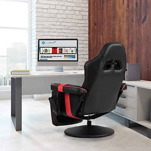 POWERSTONE Gaming Recliner Massage Gaming Chair with Footrest Ergonomic PU Leather Single Sofa with Cup Holder Headrest and Side Pouch, Adjustable Living Room Chair Seating, Black