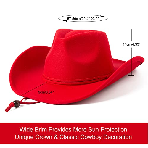 Lanzom Women Men Retro Felt Wide Brim Western Cowboy Cowgirl Hat Dress Up Hat with Wind Lanyard