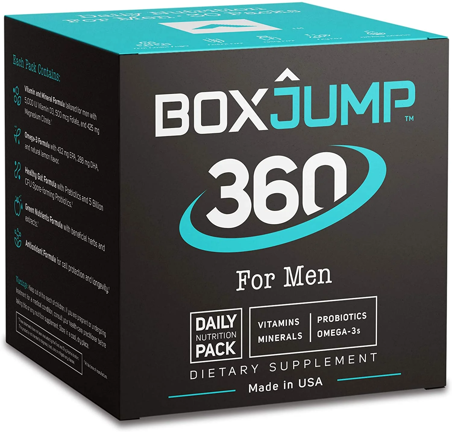 BoxJump 360 for Men Daily Nutrition Packs with Vitamins, Minerals, Omega-3s and Probiotics (30-Day Supply, 30 Count)