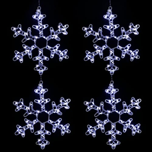 Baquler 4 Pcs Christmas Window Snowflake Lights Battery Powered Christmas Window Light Snowflakes Shaped LED Lamp for Xmas Tree Hanging Home Fireplace Party Decor