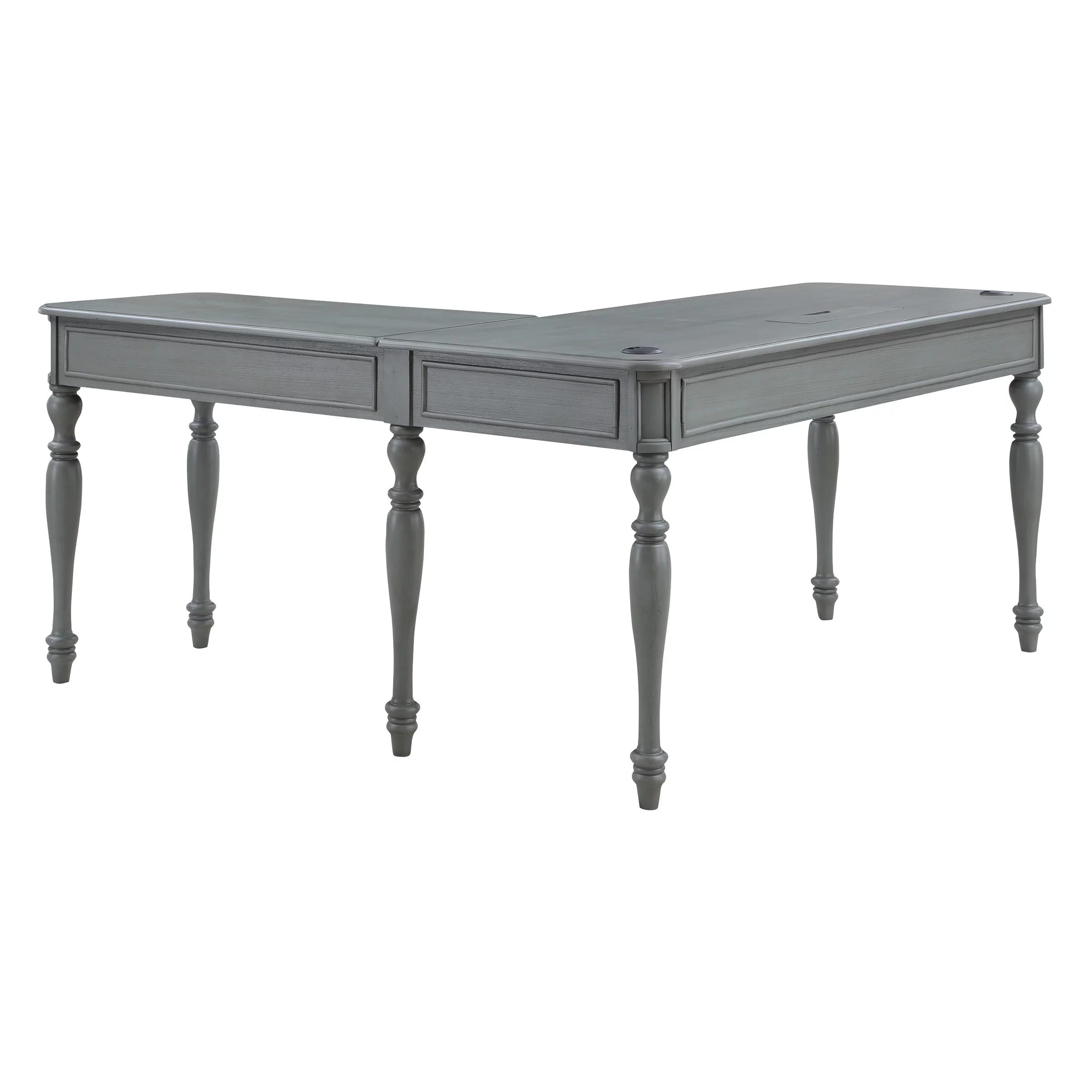 Country Meadows L-Shape Engineered Wood Desk with Power in Plantation Gray