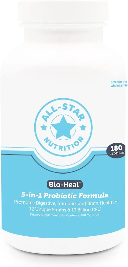 5-in-1 Bio-Heal® Probiotic Capsules for Kids, Men & Women - Best Supplement for Brain Function, Gut Health & Constipation - Shelf Stable & Fortified with Vitamins, Minerals & Prebiotics - All-Natural