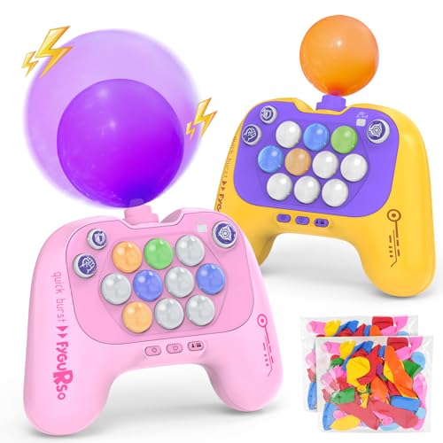 Handheld Speed Pushing Game Machine with Balloons 2-Player Fidget Game Light Up Quick Push Game Fast Push Puzzle Game Console for 8 9 10 11 12+ Years Old Kids Adults-Pink+Green
