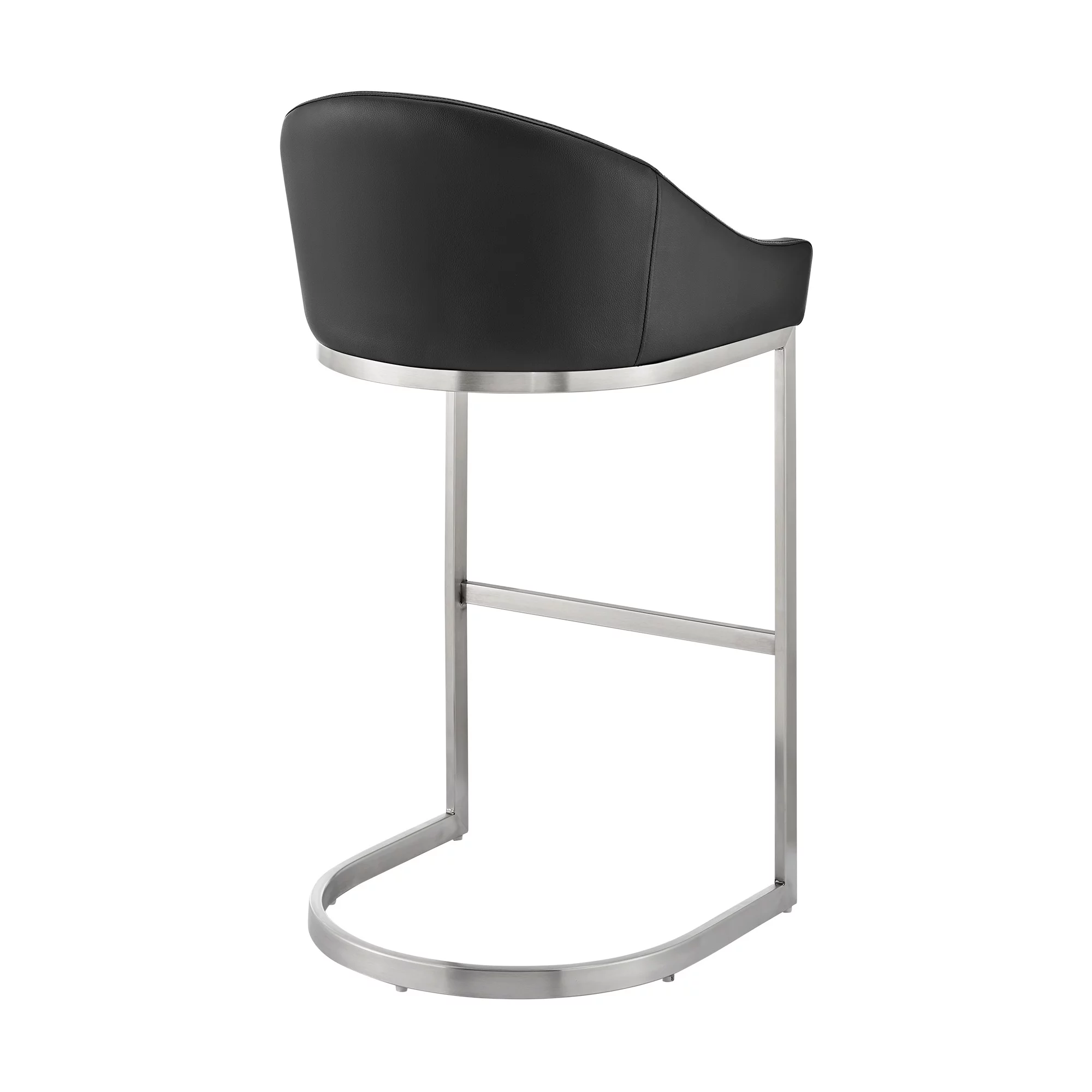 Benjara Lina 24 Inch Counter Stool Chair, Metal Cantilever Base, Black Faux Leather