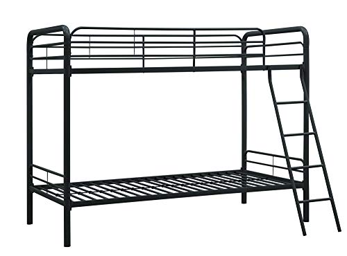 DHP Twin-Over-Futon Convertible Couch and Bed with Metal Frame, Ladder and Guardrails - Black