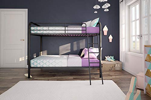 DHP Twin-Over-Futon Convertible Couch and Bed with Metal Frame, Ladder and Guardrails - Black