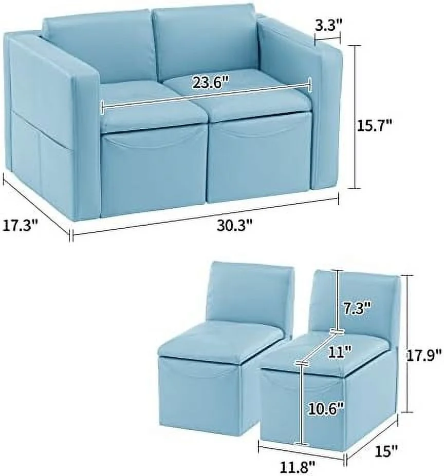 HOOMHIBIU \u2013Kids Sofa  2-in-1 Double Set Sofa Convert to Table & 2 Chairs  Toddler Lounge with Leather Surface  Children Boys Girls Couch Armrest Chair with  Box (ZKL-111K-Pink)
