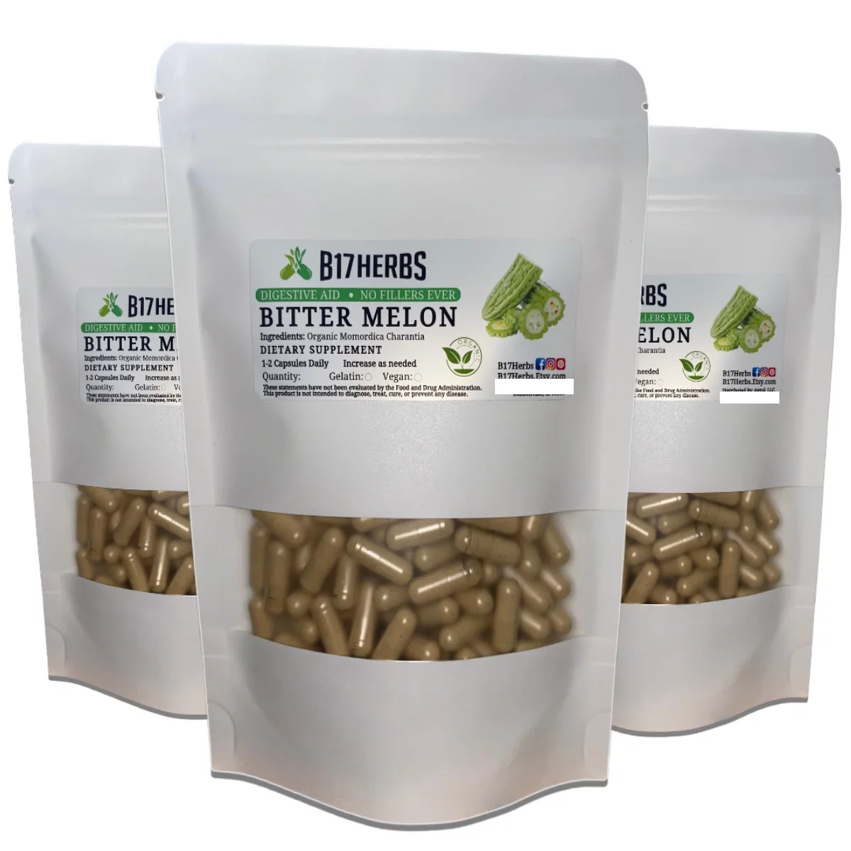 Bitter Melon Caps | Blood [G]lucose Regulation | Vitamin C | Antioxidants | Energy - B17 Herbs Bulk Purchase
