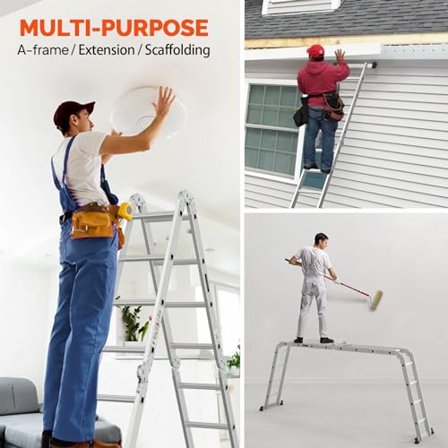 LUISLADDERS Folding Ladder Multi-Purpose Aluminium Extension 7 in 1 Step Heavy Duty Combination EN 131 Standard (12.5 Feet)