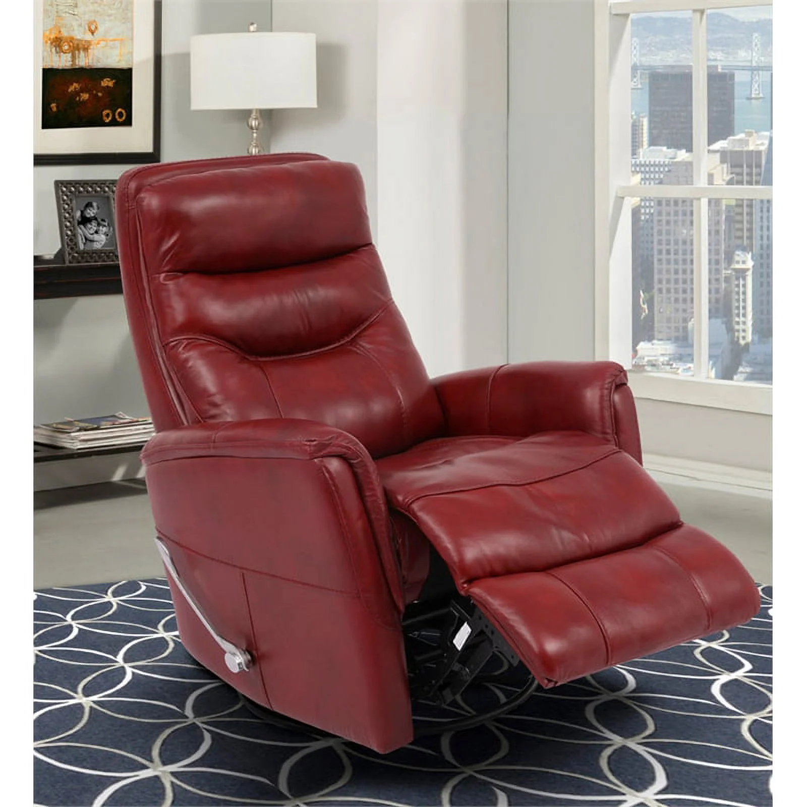 Home Square Leather Manual Swivel Glider Recliner in Red - Set of 2