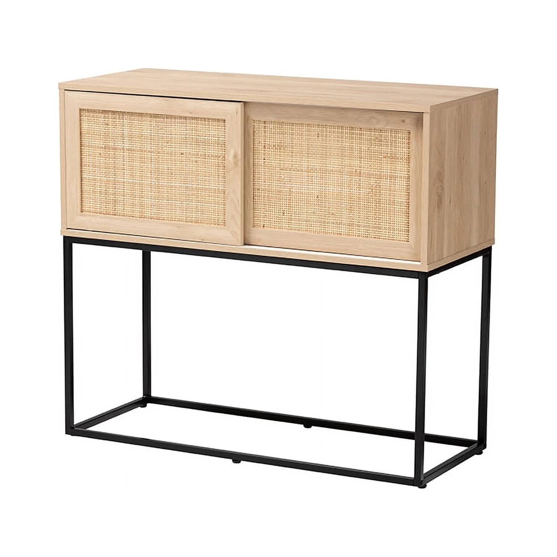 Baxton Studio Amelia Mid-Century Modern Transitional Natural Brown Finished Wood and Natural Rattan Sideboard Buffet