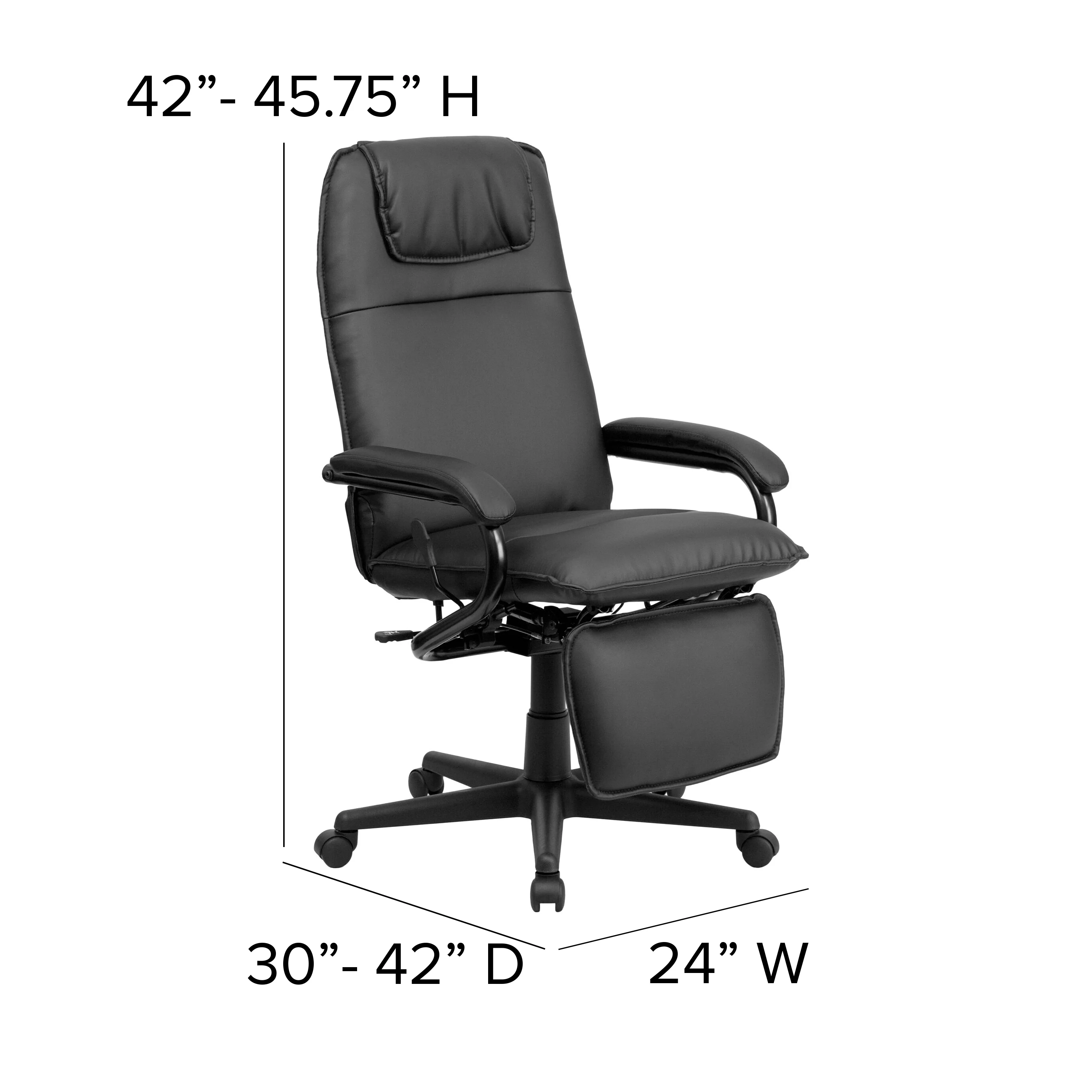 BizChair High Back Black LeatherSoft Executive Reclining Ergonomic Swivel Office Chair with Arms